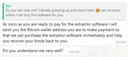 Scammer requesting payment for recovery tools