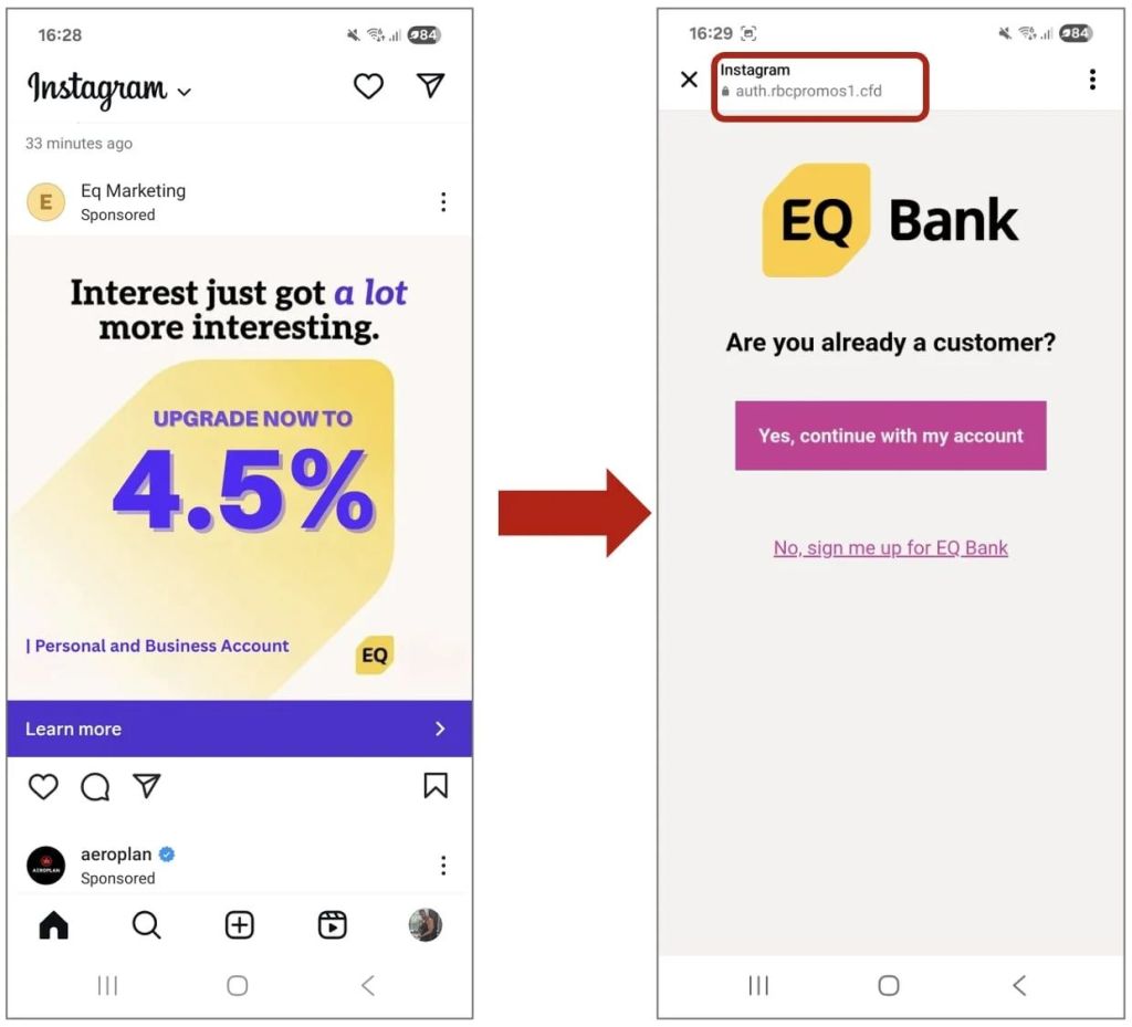 Advertisement leading to fake website