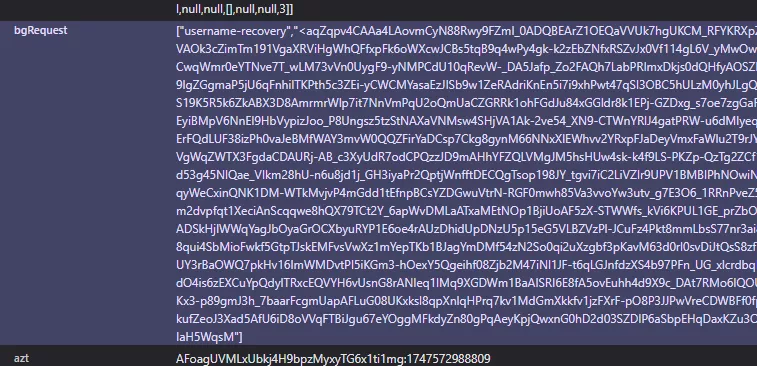 Captured BotGuard token from a Google JS-enabled username recovery form