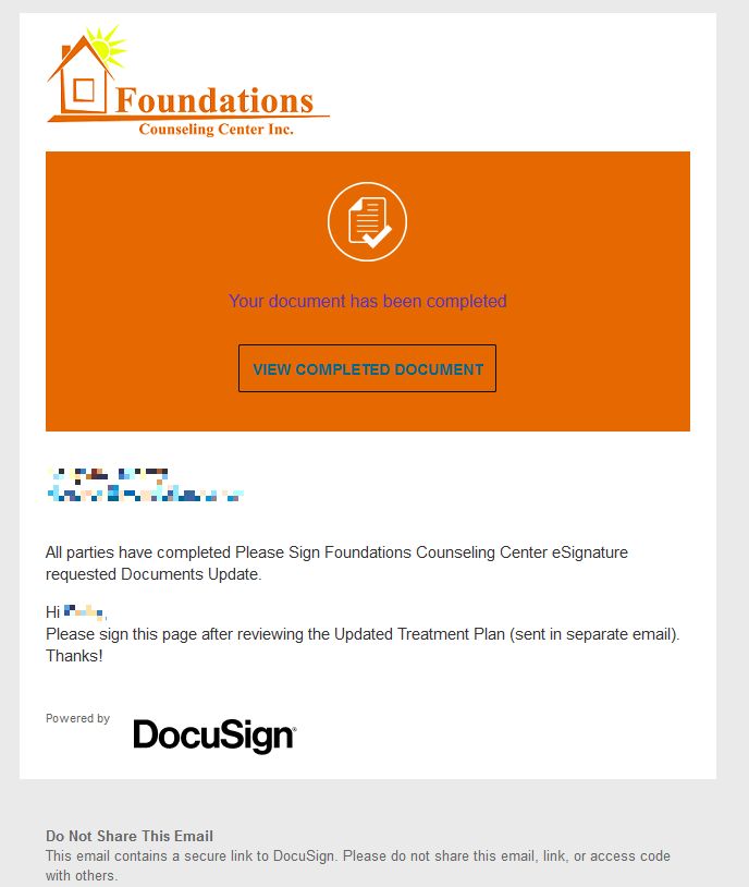 The email asking the receiver to sign an eDocument