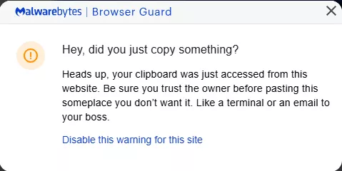 Browser Guard clipboard warning